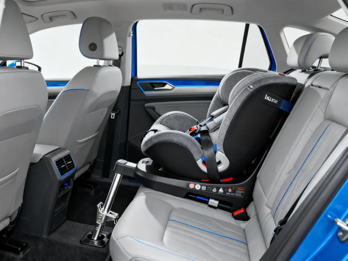 Fotelik dziecięcy prawidłowo zamocowany na zaczepach Isofix w samochodzie