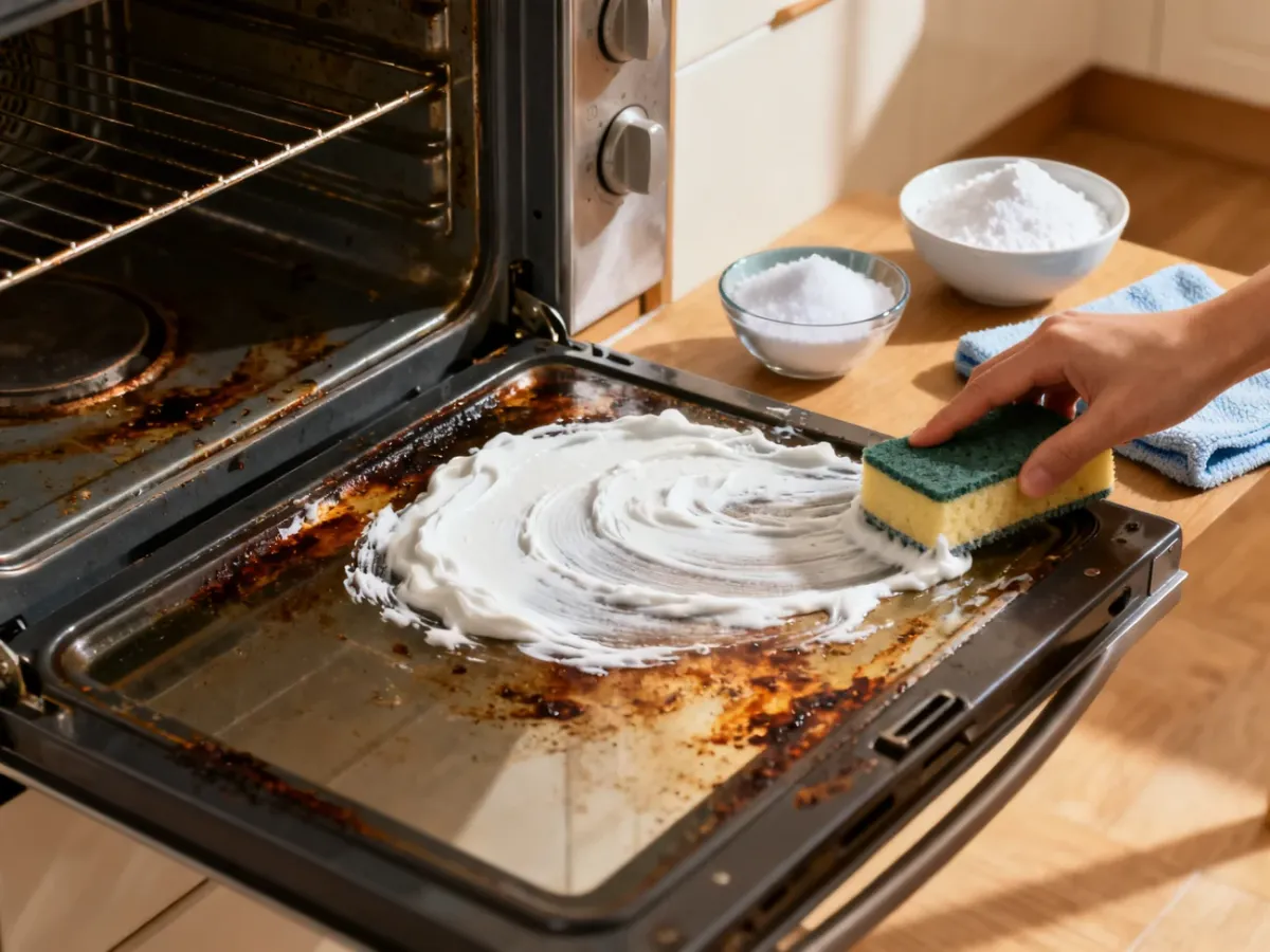 Pasta z sody nakładana na zabrudzone wnętrze piekarnika